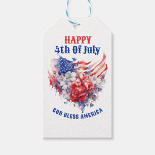Blue Red White 4th of July watercolor Gift Tags