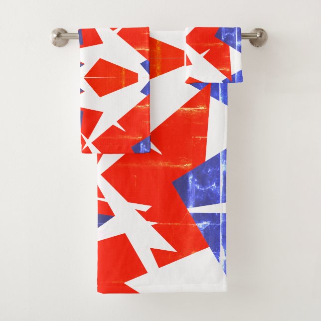Blue Red White Abstract Art Bath Towels (Insitu)