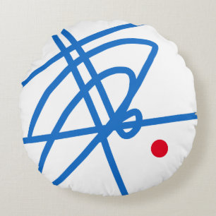 Blue Red White Abstract Art Minimalism Round Pillow