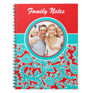 Blue Red White Damask Family Notes Carnet photo