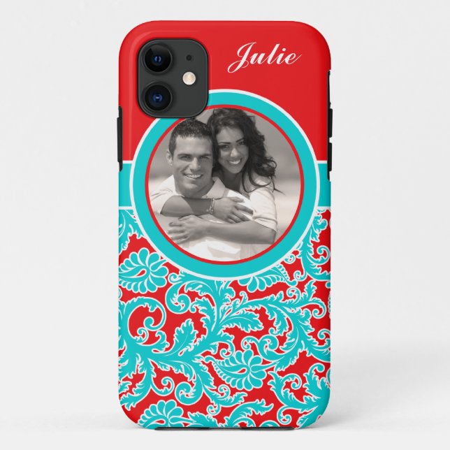Blue, Red, White Damask iPhone 5 Case with Photo (Back)