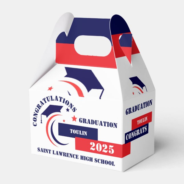 Blue Red White Graduation 2025 Custom Party  Favou Favor Box (Front Side)