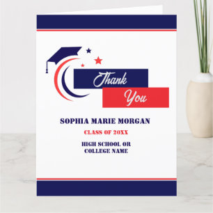 Blue Red White Graduation  Classic Thank You Card