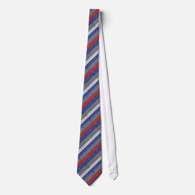 Blue Red White Grey Striped Tie (Front)