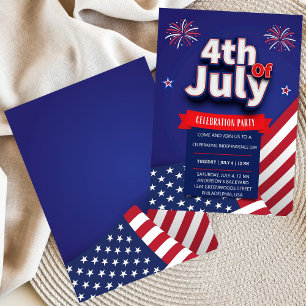 Blue Red White Modern 4th of July Invitation