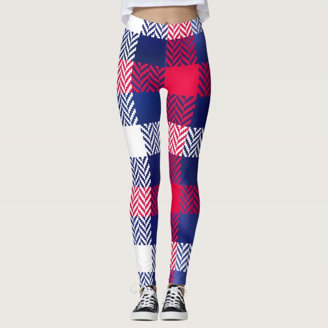 Blue, Red & White Plaid Leggings (Front)