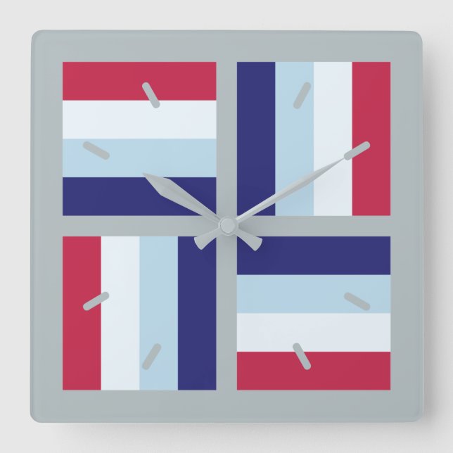 Blue Red White Square Wall Clock (Front)