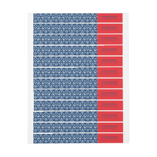 Blue Red White Swedish Dala Horse Return Address Wrap Around Label