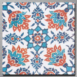 Blue Red White Vintage Floral Art Tile<br><div class="desc">Delft floral tile art retouched and reproduced from an actual antique tile. It has a hand-painted feel and features a classic red,  blue and white floral pattern of cornflowers and geometric elements.</div>