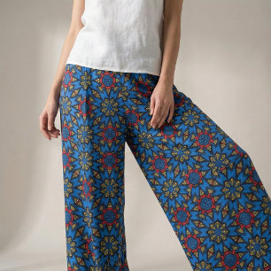 Blue Red Yellow African Tribal Ethnic Pattern Fabric