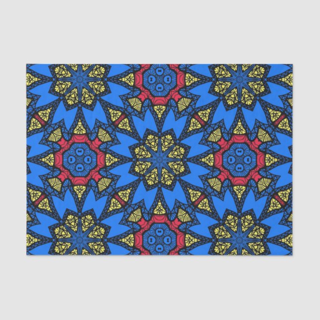 Blue Red Yellow African Tribal Ethnic Pattern Tissue Paper (Front)