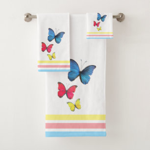 Blue Red Yellow Butterflies Bath Towel Set