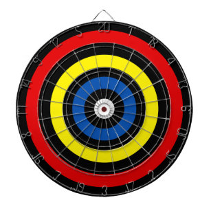 Blue Red & Yellow Circles on Black Dartboard