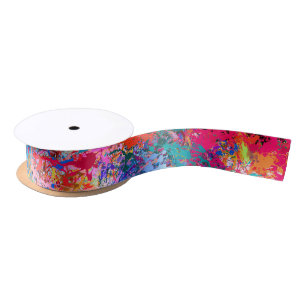 Blue Red Yellow Green Pink Teal Drops Abstraction  Satin Ribbon