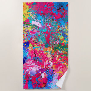 Blue Red Yellow Green Pink Teal Splash Abstraction Beach Towel