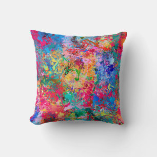 Blue Red Yellow Green Pink Teal Splash Abstraction Throw Pillow