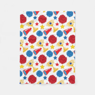 Blue Red Yellow Stars Cheerleader Megaphone Pom Fleece Blanket