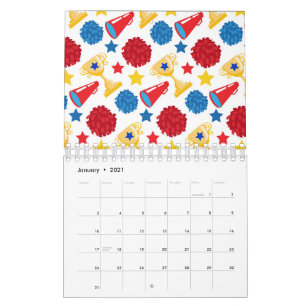 Blue Red Yellow Stars Cheerleader Pom Poms Calendar
