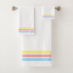 Blue Red Yellow Striped on White Bath Towel Set