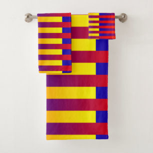 Blue Red Yellow Stripes Bath Towel Set