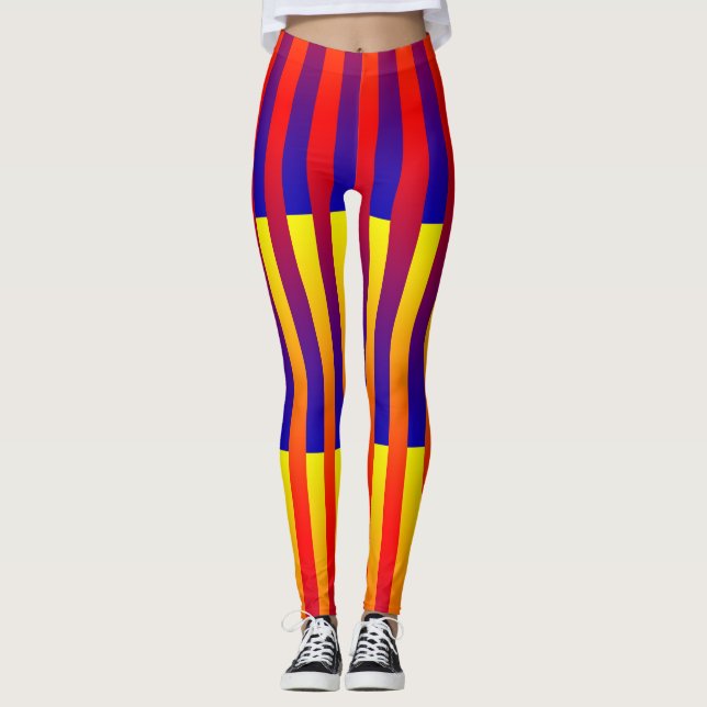 Blue Red Yellow Stripes Leggings (Front)