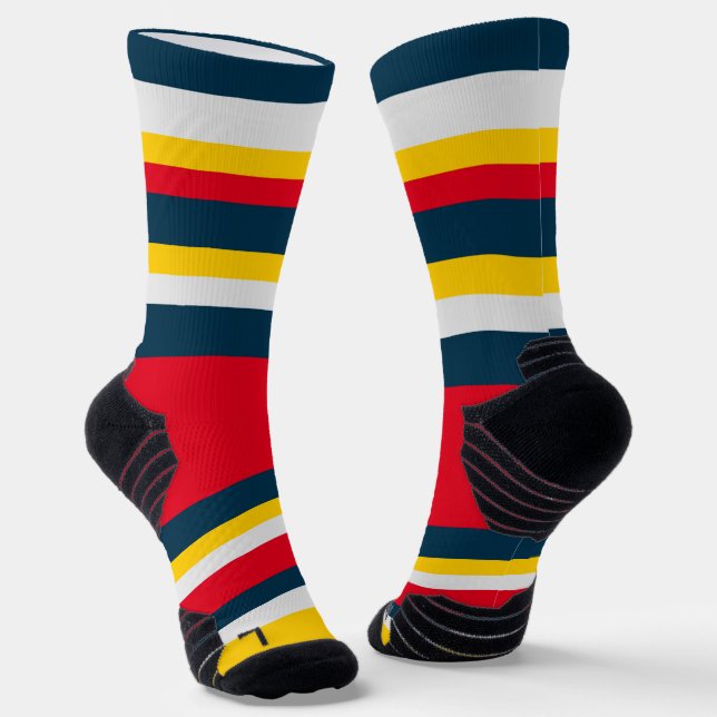 Blue Red Yellow Stripes Socks (Angled)
