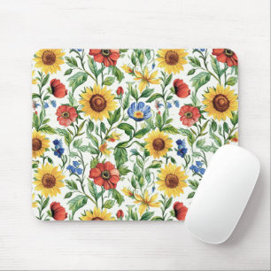 Blue Red Yellow Sunflowers Italian Floral Mouse Pad