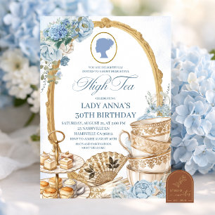 Blue Regency High Tea Birthday party Invitation