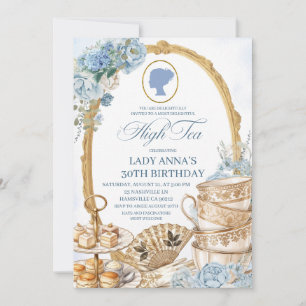Blue Regency High Tea Birthday party Invitation