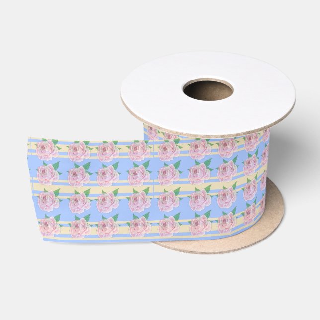 Blue Regency Roses Satin Ribbon (Spool)