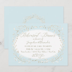Blue Rehearsal Dinner Simple Watercolor Leaves Art Invitation