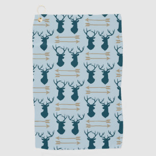 Blue Reindeer Couple Animal Head Antlers Arrows Golf Towel