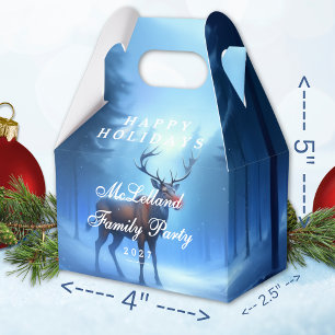 Blue Reindeer Happy Holidays Family Party Favor Box