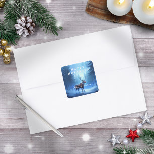 Blue Reindeer Happy Holidays Family Square Sticker