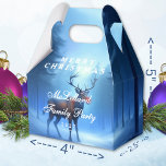 Blue Reindeer Merry Christmas Family Party Favor Box<br><div class="desc">On a crisp and quiet winter night, you unexpectedly stumble upon a reindeer. Standing majestically on the edge of the forest, its nose is glowing. You look into each other's eyes for a brief moment before he magically vanishes into the night sky... . This is the story behind this "Adorable...</div>