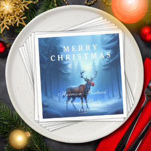 Blue Reindeer Merry Christmas Family Party Napkin