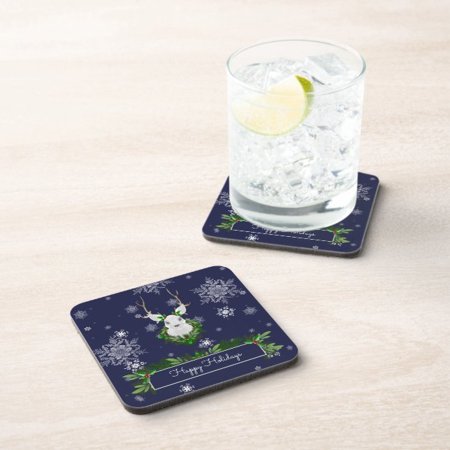 Blue Reindeer Plastic Coaster (Right Side)
