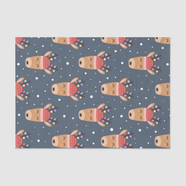 Blue Reindeer Rustic Cute Whimsical Fun Holiday Tissue Paper (Front)