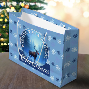 Blue Reindeer Snowflakes Christmas Large Gift Bag