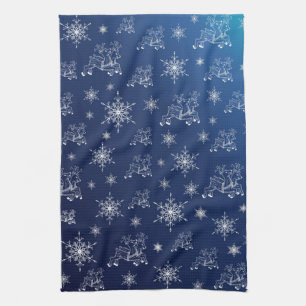 blue,reindeer, star, stars, snowflake, christmas kitchen towel