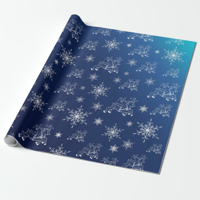 blue,reindeer, star, stars, snowflake, christmas wrapping paper (Unrolled)
