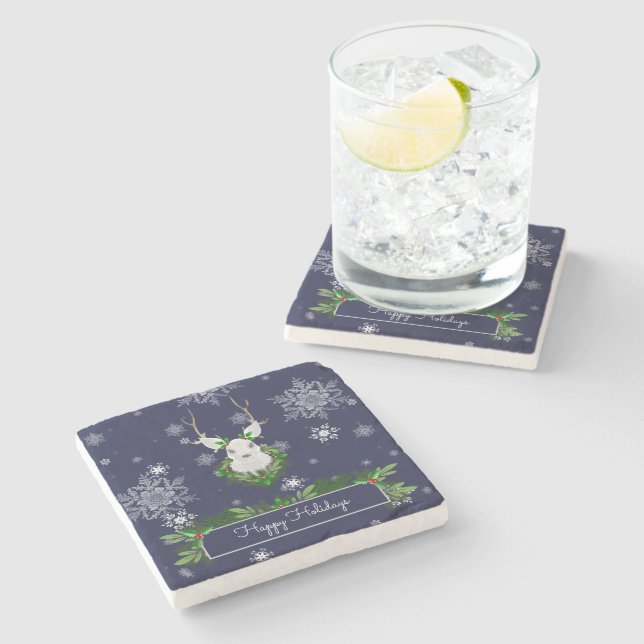 Blue Reindeer Stone Coaster (Side)
