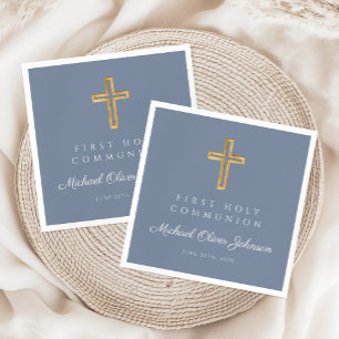 Blue Religious Cross Dusty Boy First Communion  Napkin