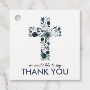 Blue Religious Floral Cross   Communion/Baptism Favour Tags
