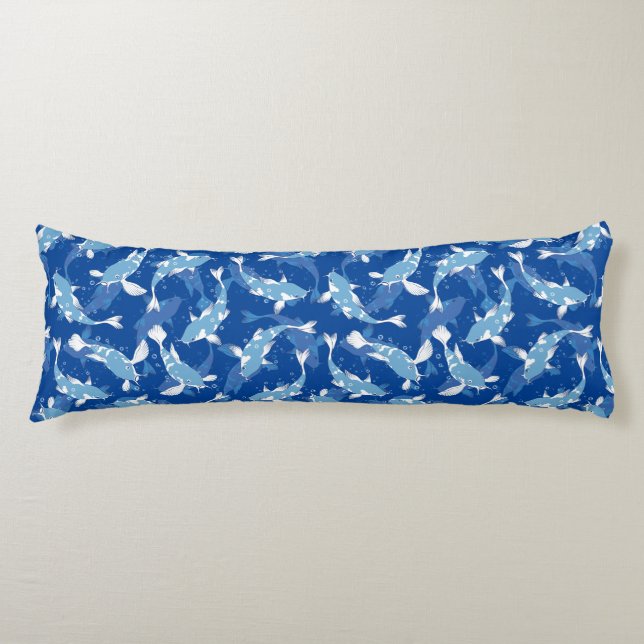 Blue Repeating Motif | Koi Fish Pattern Body Pillow (Front)