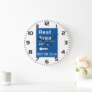 Blue Rest Area Road Sign Large Clock