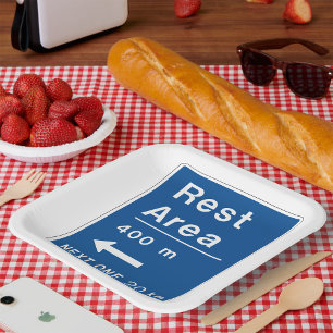 Blue Rest Area Road Sign  Paper Plate