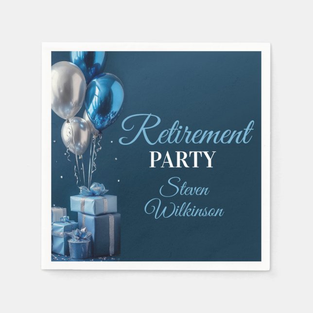 Blue Retirement Party Balloon Gifts Napkin (Front)