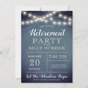 Blue Retirement Party String Lights Invitation