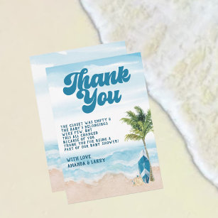Blue Retro Baby On Board Surf Baby Shower  Thank You Card